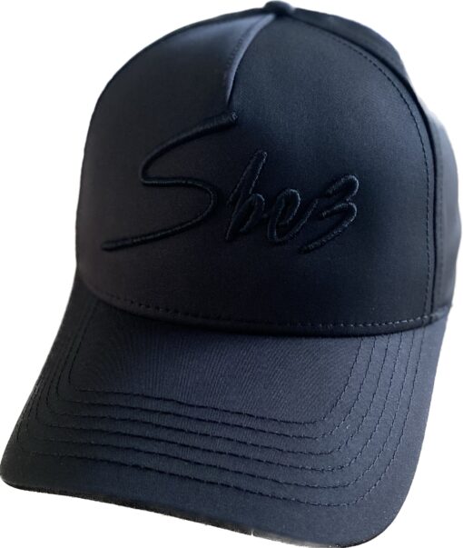 SBE3 Cap Black on Black 3D embroidery signature front 1444 sbe3.nl