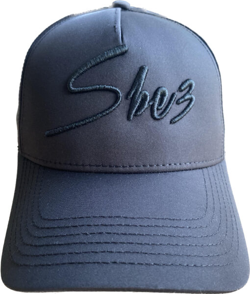 SBE3 Cap Black on Black 3D embroidery signature front1 1444 sbe3.nl