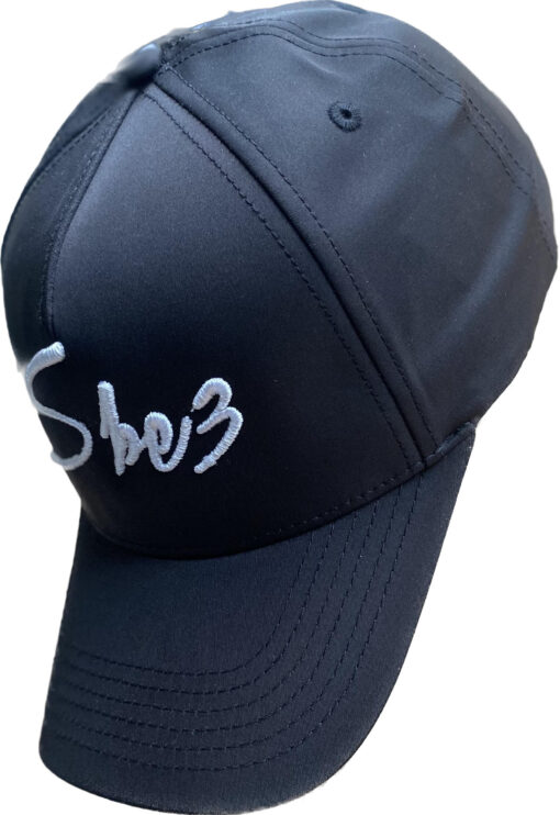 SBE3 Cap Black white 3D embroidery signature front side 1444 sbe3.nl
