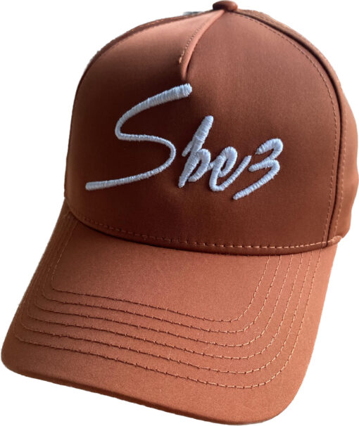 SBE3 Cap Bronze white 3D embroidery signature front 1444 sbe3.nl
