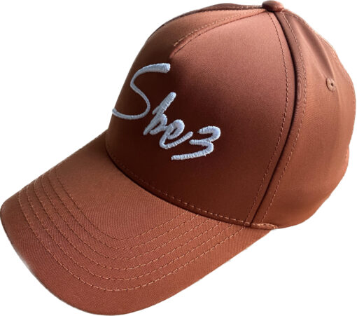 SBE3 Cap Bronze white 3D embroidery signature side front 1444 sbe3.nl